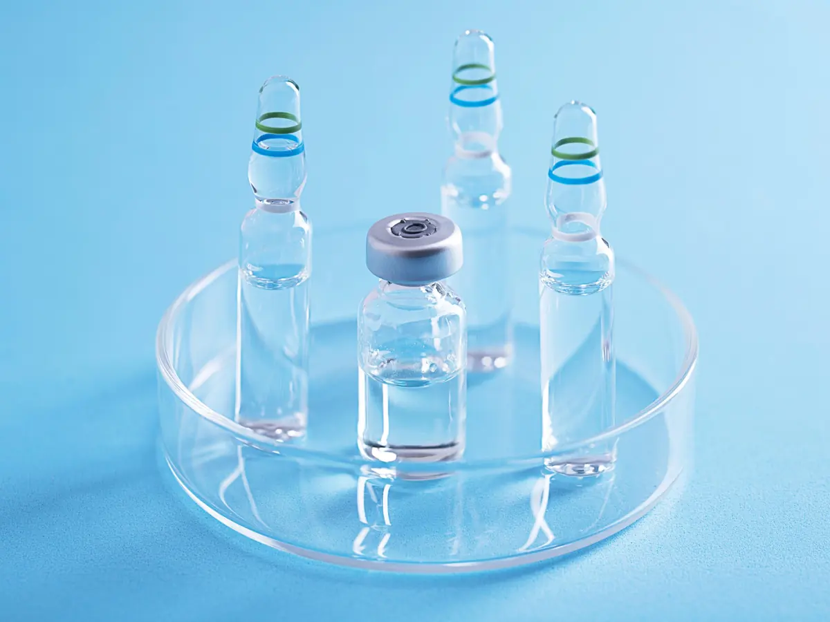 Medication vials on a clinical background